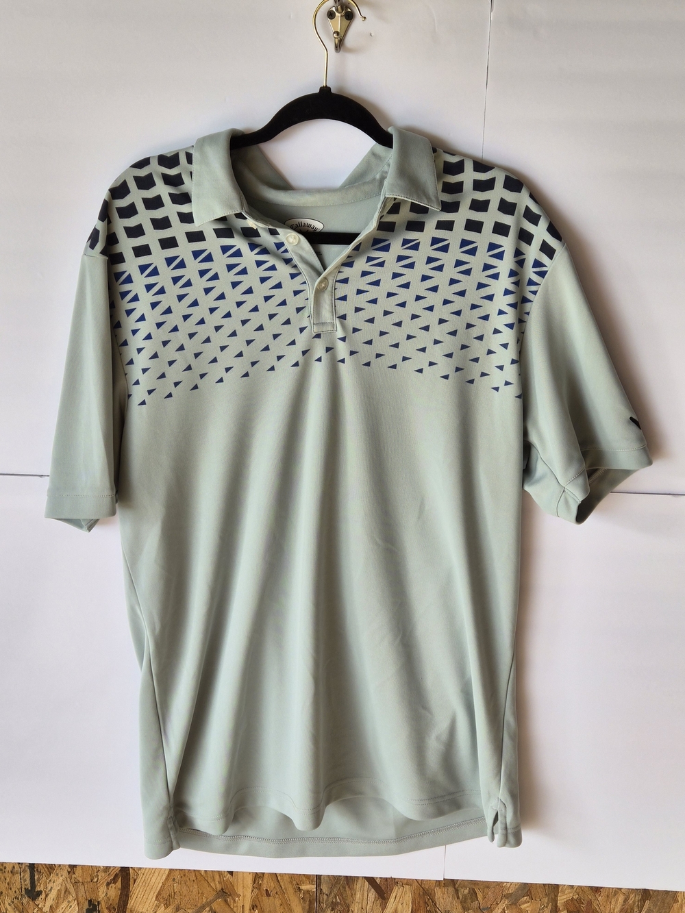 Callaway Light Sage Short Sleeve Polo with Navy Geometric Print